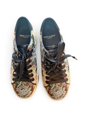 Saint Laurent Multicolor Floral Tapestry Low-Top Sneakers with Black Laces